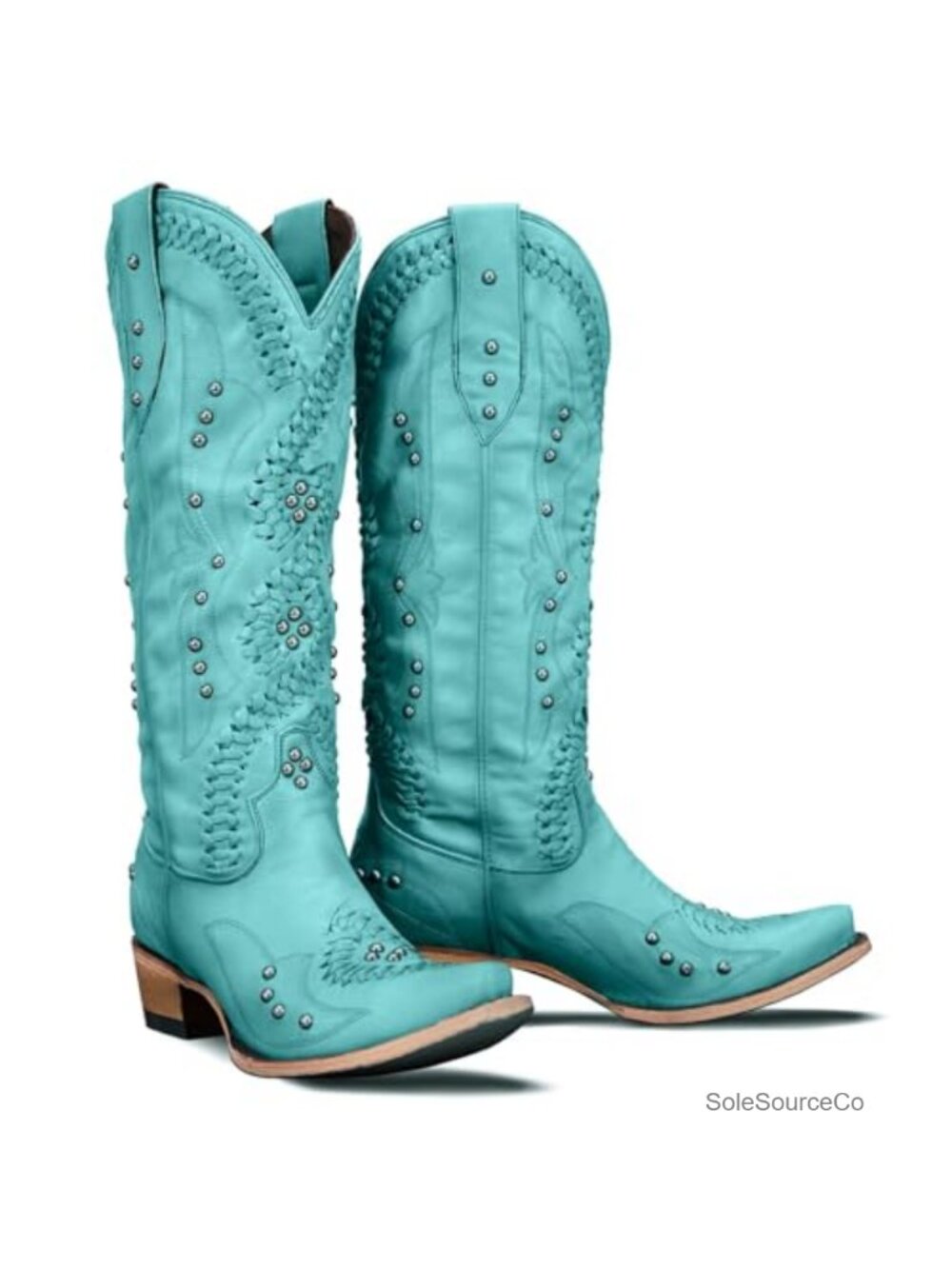 Knee High Western Cowboy Boots Faux Leather Embroidered Pointed Toe